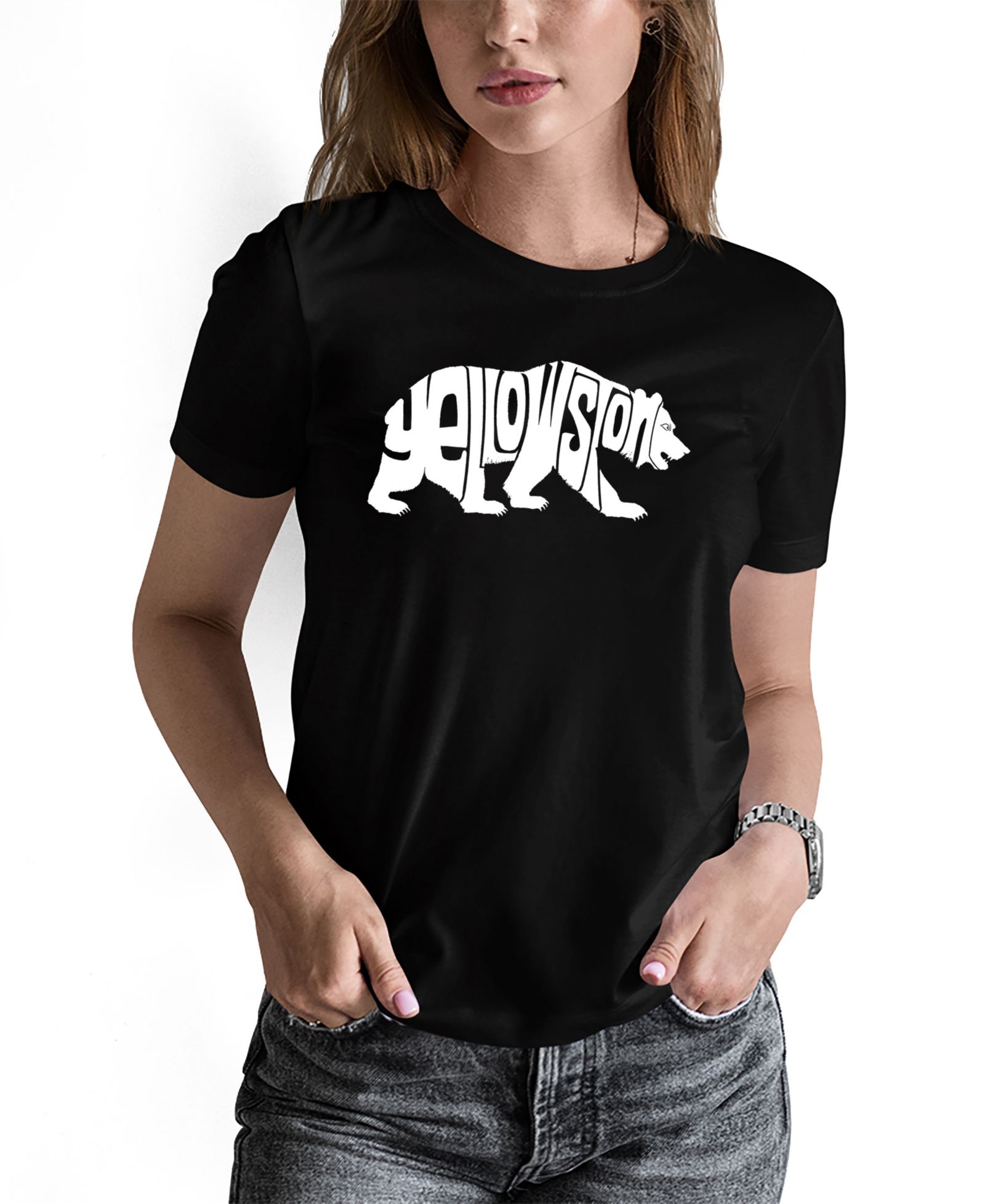 LA Pop Art Women's Yellowstone Bear Word Art Pullover Top