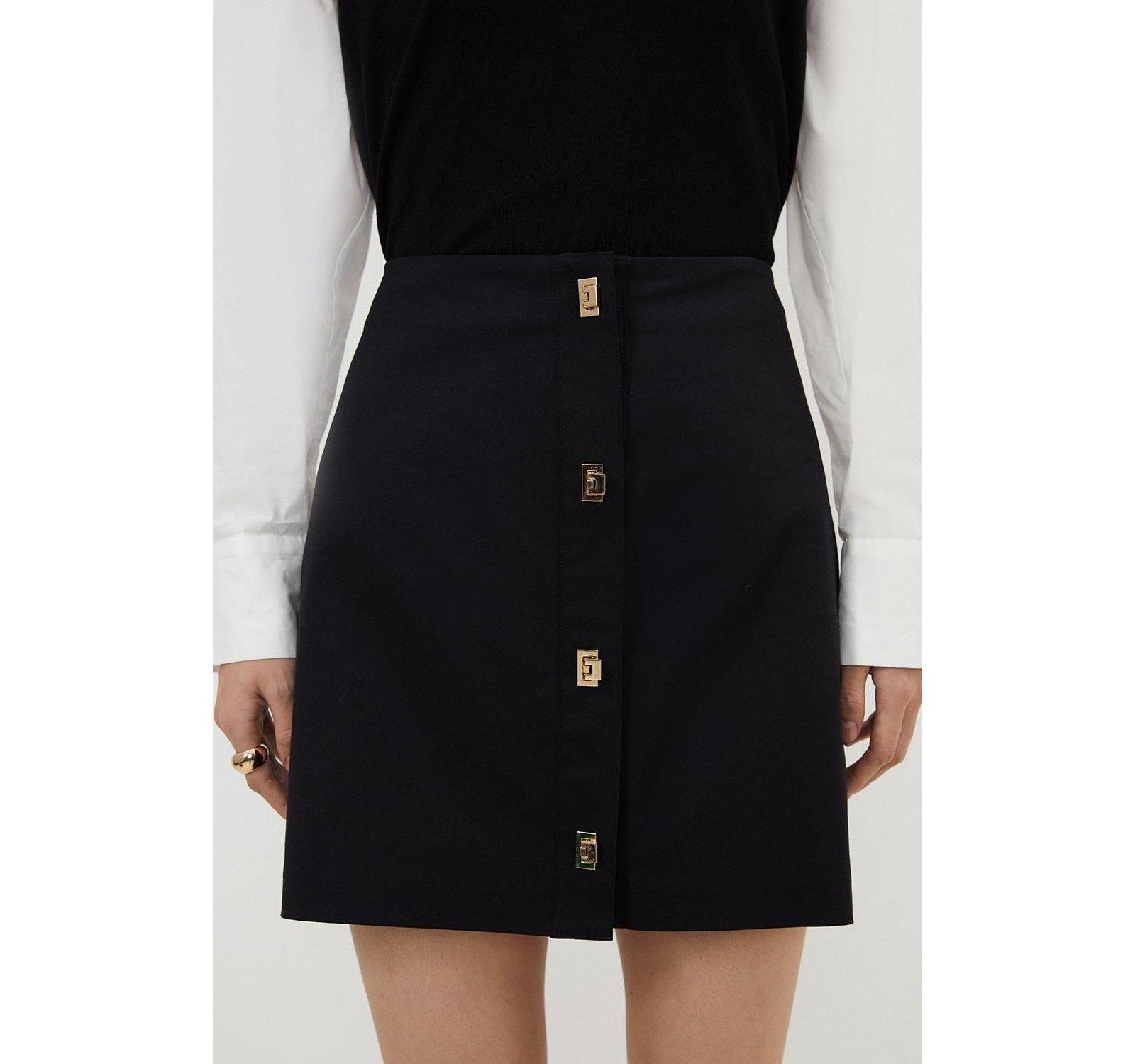 Karen Millen Women's Techno Cotton Gold Clasp Skirt