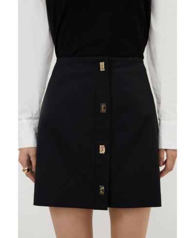 Karen Millen Women's Techno Cotton Gold Clasp Skirt