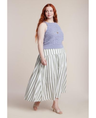 ELOQUII Women's Drop Waist Striped Linen Skirt