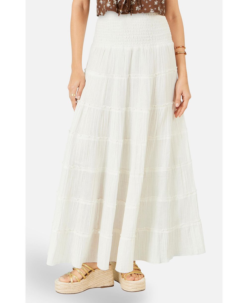 Yumi Women's Double Cotton Tiered Boho Maxi Skirt