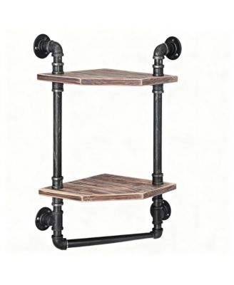 Настенная полка из труб YIGII Industrial Pipe Shelf Rustic Corner Metal Wood для ванной комнаты