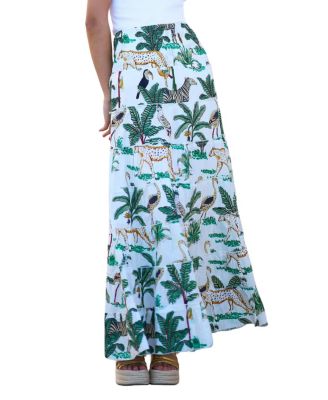 Yumi Women's Animal Print Cotton Tiered Maxi Skirt