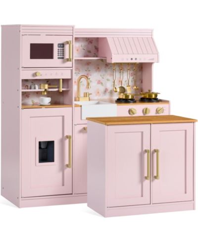 Best Choice Products Deluxe Light-Up Espresso Machine Kitchen and Island, 2-Piece Set, Ages 3+