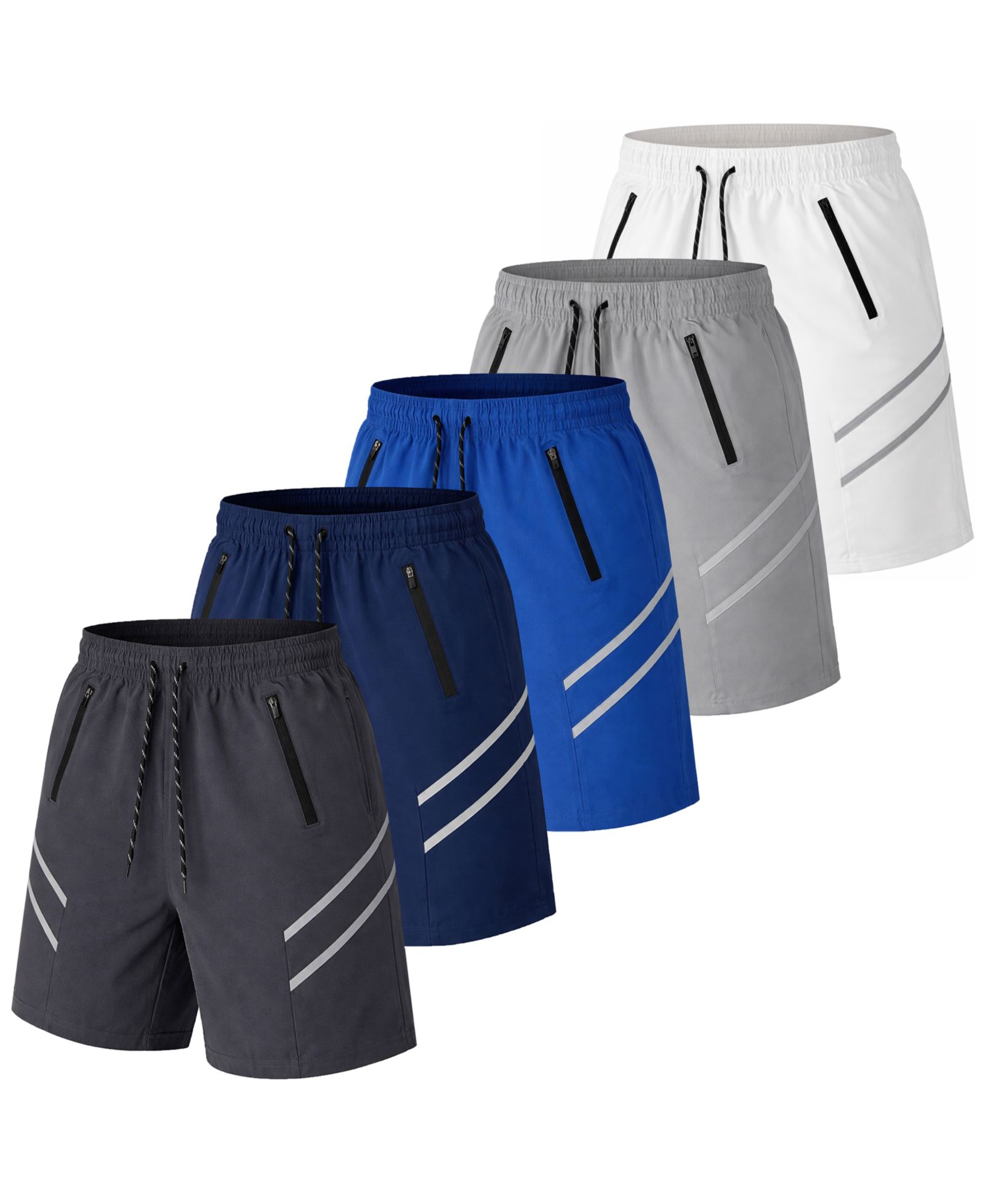 Galaxy By Harvic Men's Jump Start 5-Pack Performance Training Zipper Pockets Shorts
