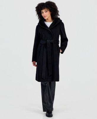 Steve Madden Women's Hooded Tie-Belt Wrap Coat