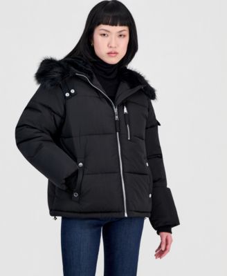 Steve Madden Women's Hooded Faux-Fur-Trim Puffer Jacket