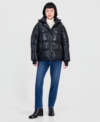 Steve Madden Women's Hooded Short Quilted Puffer Coat