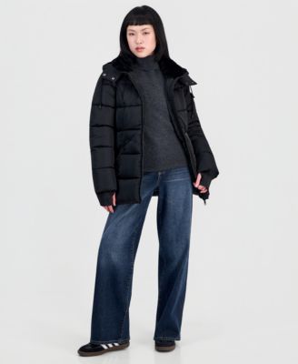 Steve Madden женская короткая стеганая куртка с капюшоном и подкладкой из искусственного меха