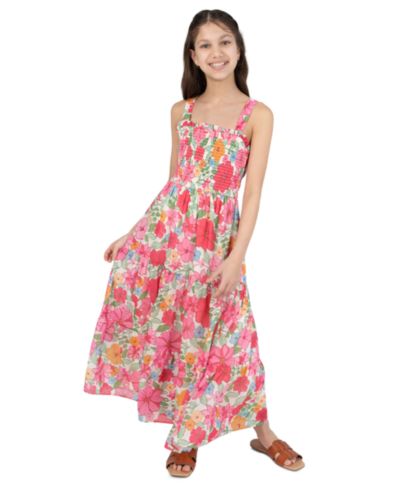 Rare Editions Детское платье Georgette Smocked Crossback Bodice, Printed