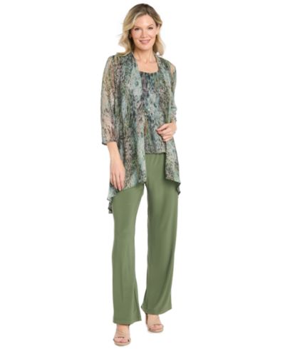 R & M Richards Женский 3 Piece Animal Print Metallic Crinkle Duster Pantsuit
