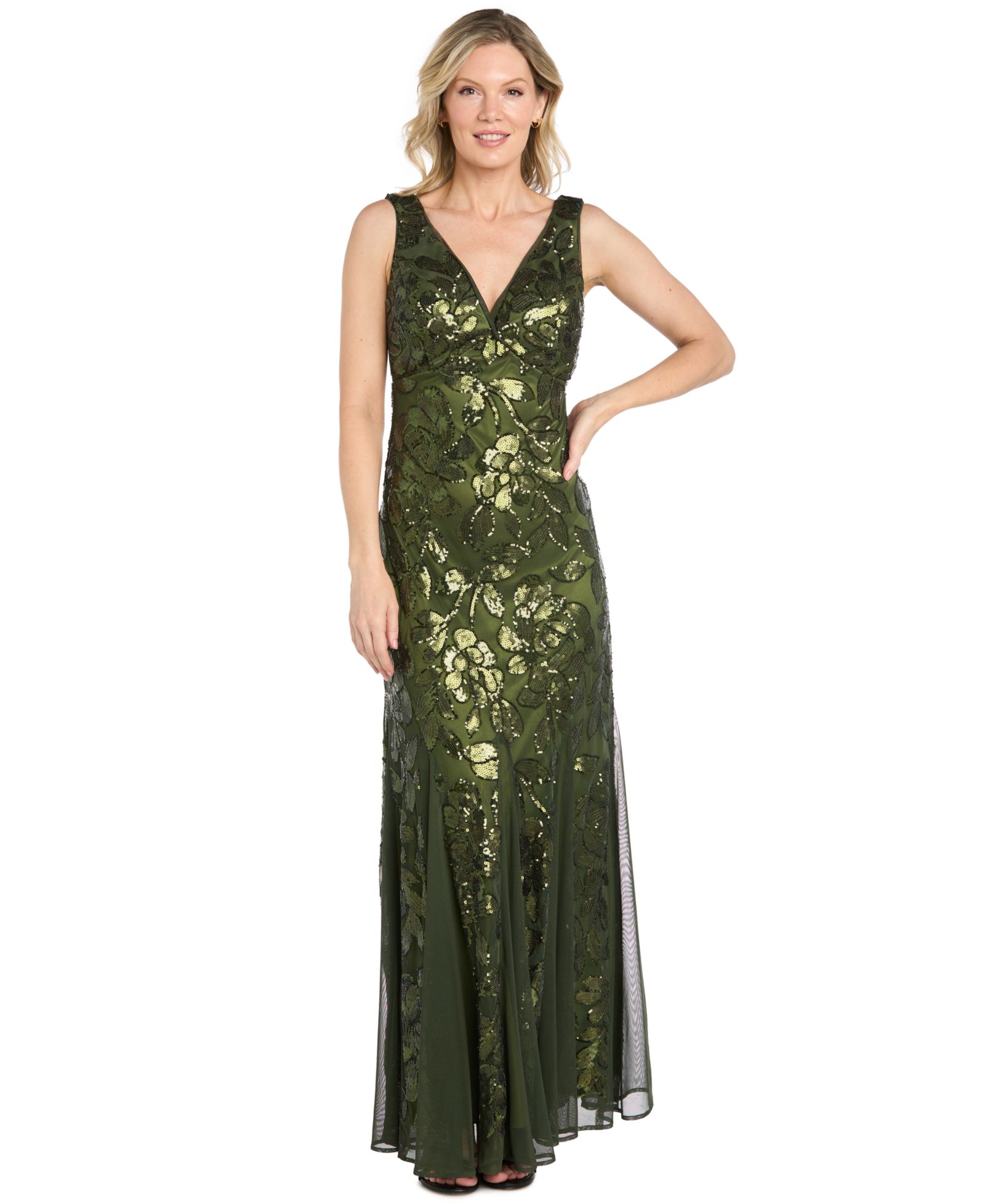 Женское платье R & M Richards Long Floral Sequin Beaded