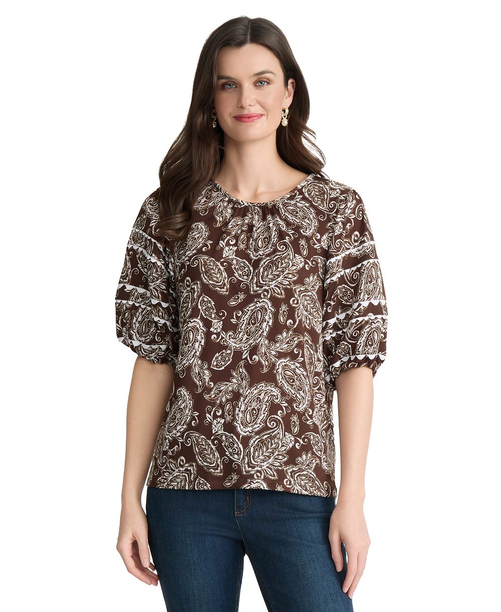 Jones New York Petite Printed Crewneck Top
