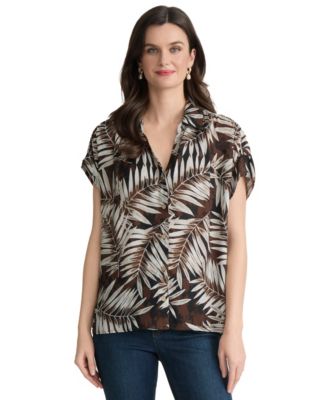 Jones New York Petite Рубашка с воротником и принтом Palm Print