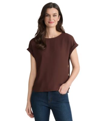 Блузка Jones New York Petite с коротким рукавом и пуговицами