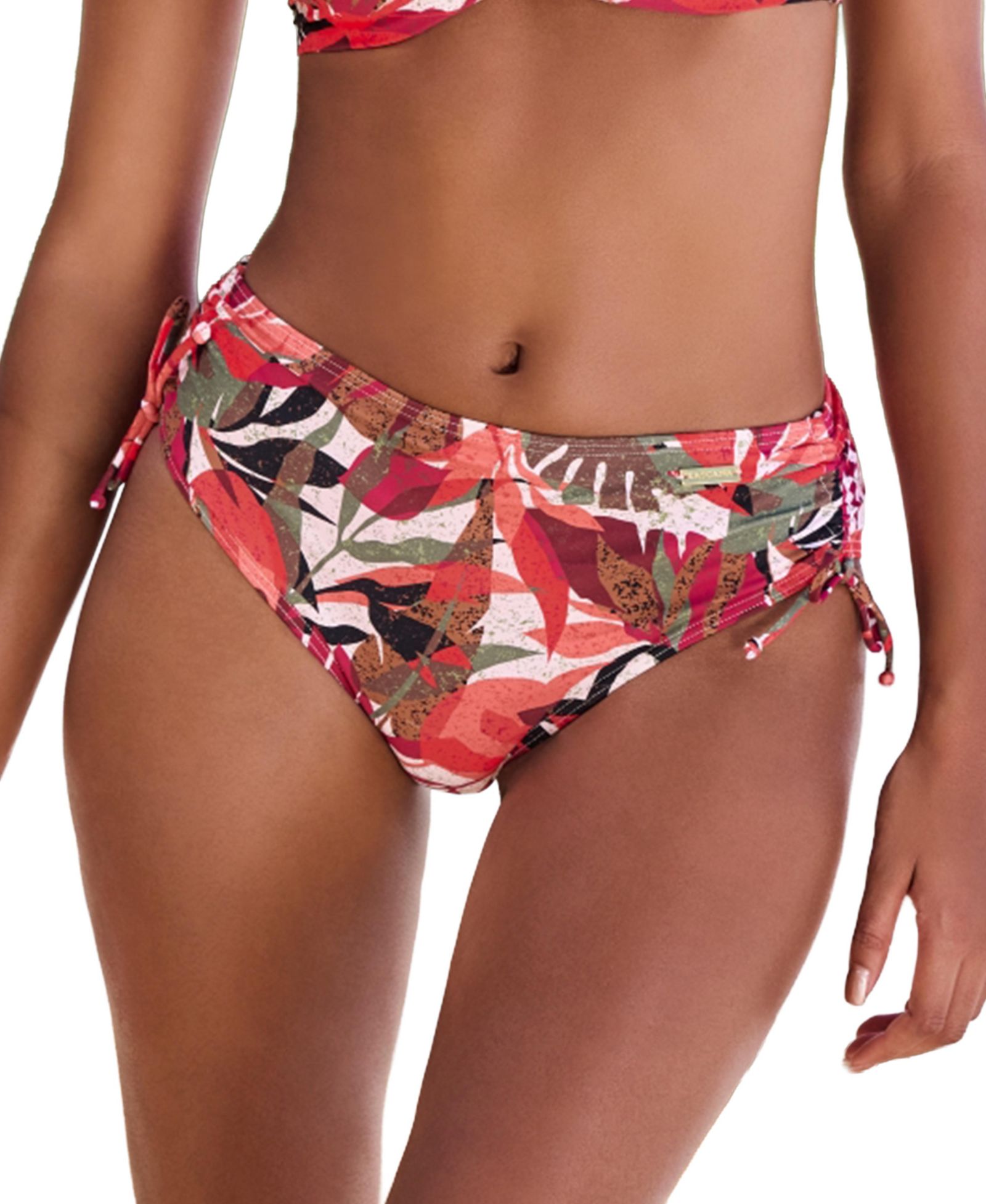 LASCANA Women's Tropical Print Mid Rise Bikini Textured Swim Bottom