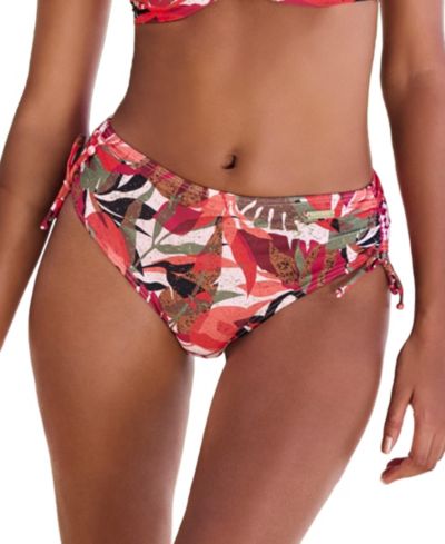 LASCANA Women's Tropical Print Mid Rise Bikini Textured Swim Bottom
