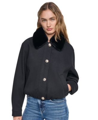 DKNY Women's Cropped Faux-Fur Collar Bomber Jacket