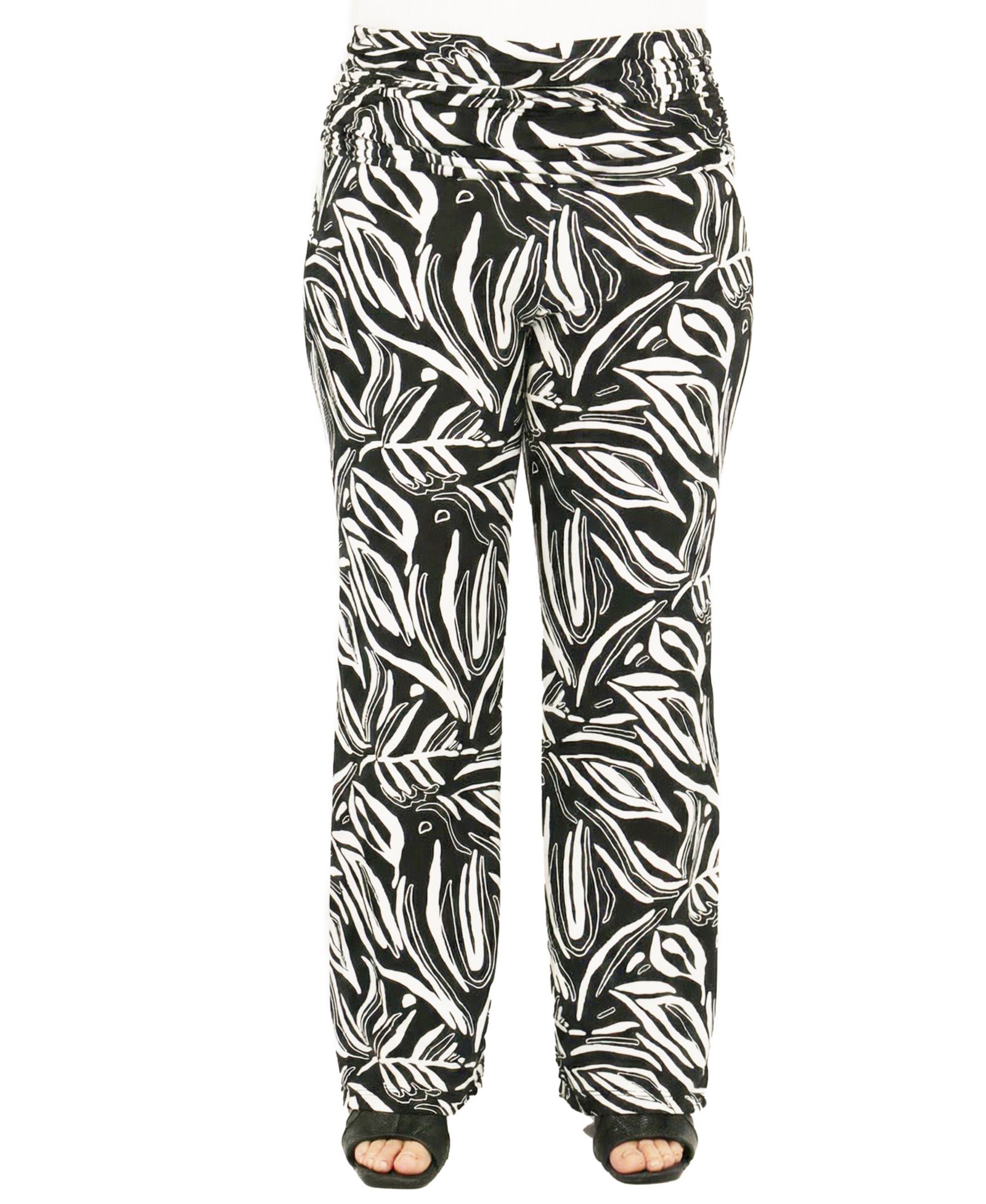 24seven Comfort Apparel Plus Size Essential Curvy Abstract Print Wide-Leg Pants