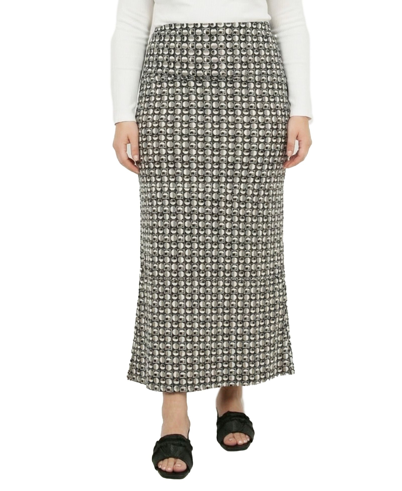 24seven Comfort Apparel Plus Size Essential Curvy Geometric Print Maxi Skirt