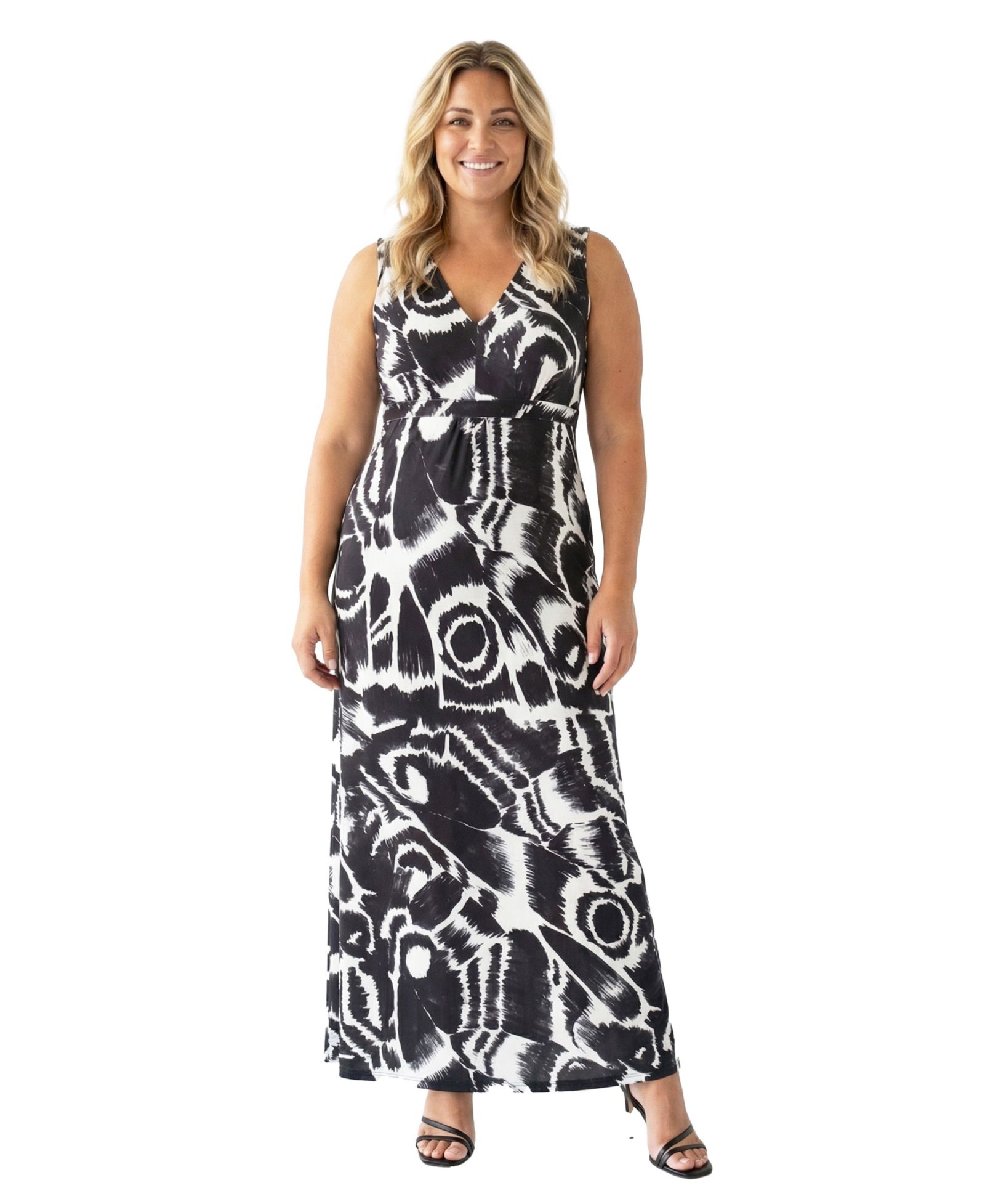24seven Comfort Apparel Plus Size Essential Curvy Abstract Maxi Dress