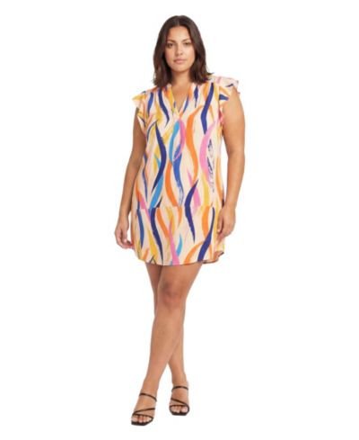 24seven Comfort Apparel Plus Size Essential Curvy Abstract Print Shift Dress