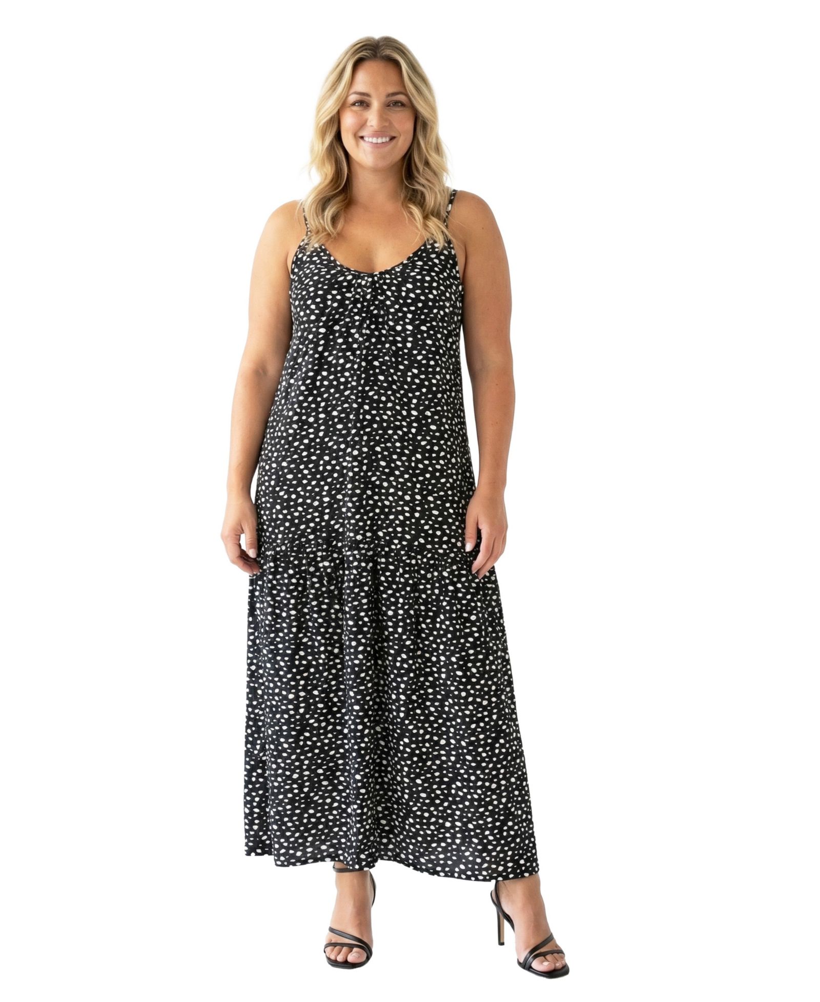 24seven Comfort Apparel Plus Size Essential Curvy Dot Print Scoop Neck Dress