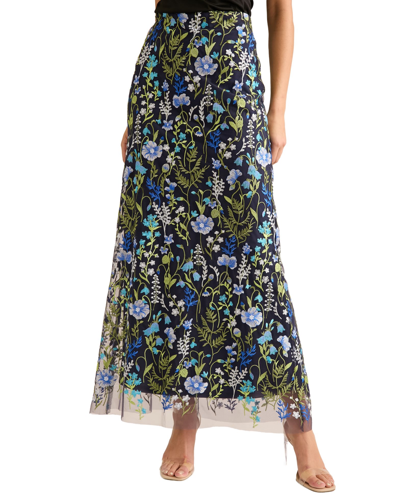 Muse Women's High-waisted A-line Floral Embroidery Maxi Skirt
