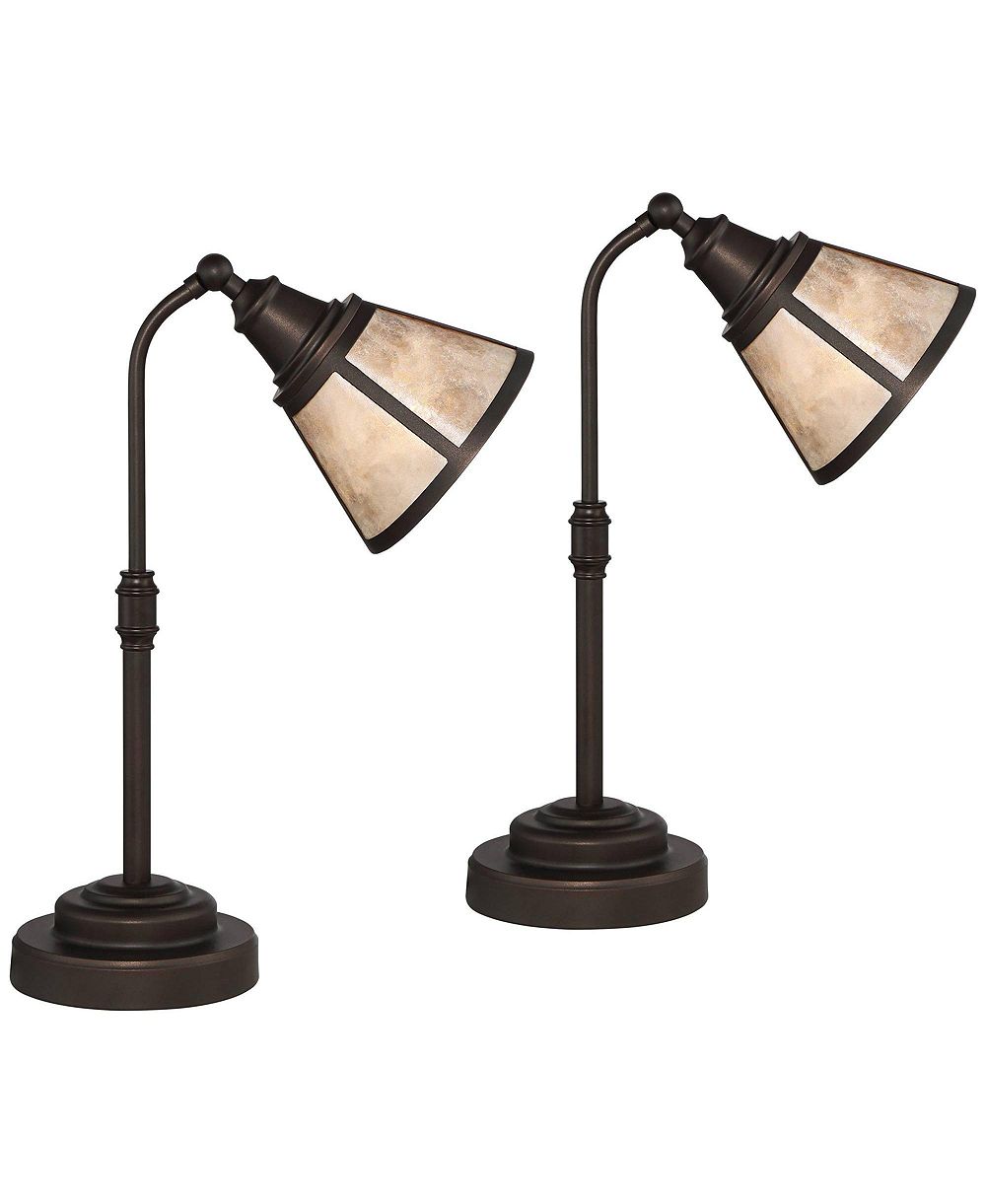 Regency Hill Malta 18 1/2" High Small Farmhouse Rustic Desk Lamps Set of 2 Adjustable Satin Bronze Finish Home Office