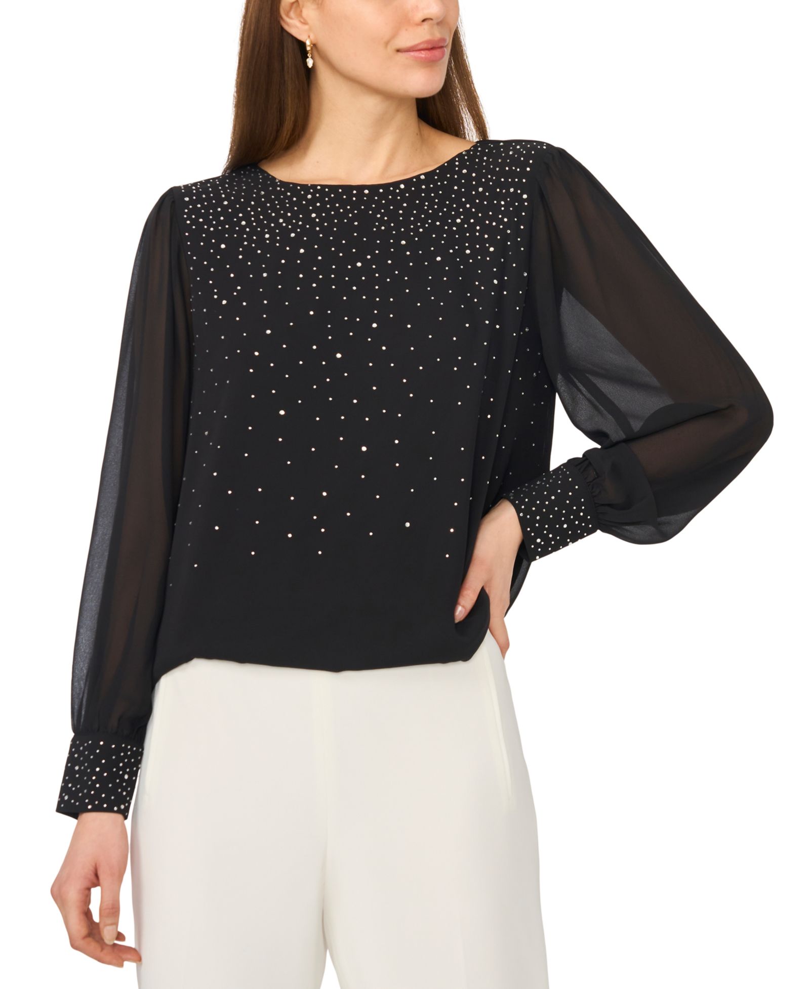 MSK Women's Rhinestone Embellished Crewneck Top