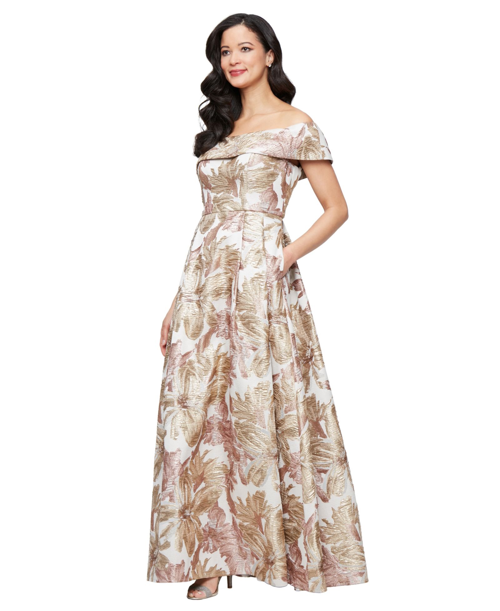 Вечернее платье Alex Evenings Off-the-Shoulder Printed Jacquard Ballgown