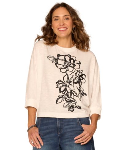 Женский трикотажный топ Democracy Petite Scoop Neck Embroidered Knit