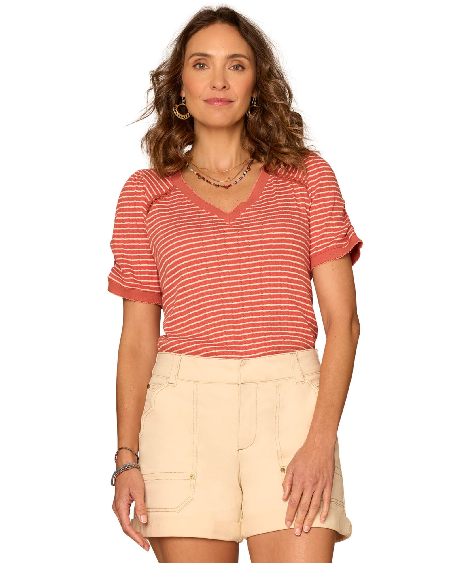 Democracy Petite Puff-Sleeve V-Neck Top