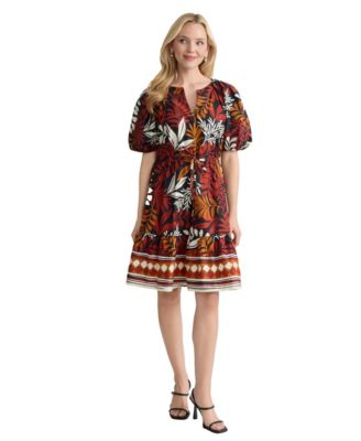 Jones New York Women's Tiered-Puff-Sleeve V-Neck Dress