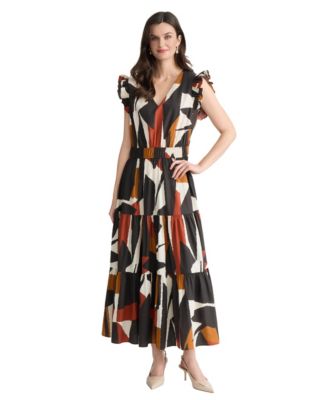 Jones New York Women's Ruffle-Sleeve Double Elastic Waistband Midi Dress