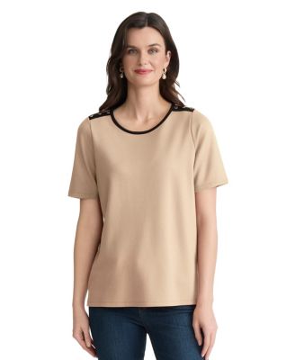 Jones New York Women's Color-Block Button Shoulder T-Shirt