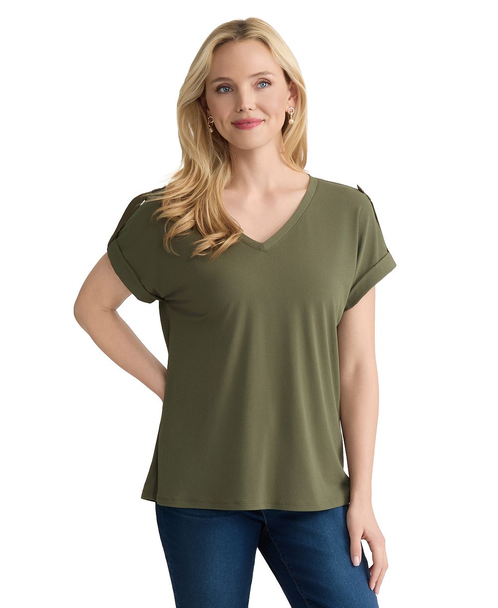 Jones New York Women's Roll Cuff Tab T-Shirt