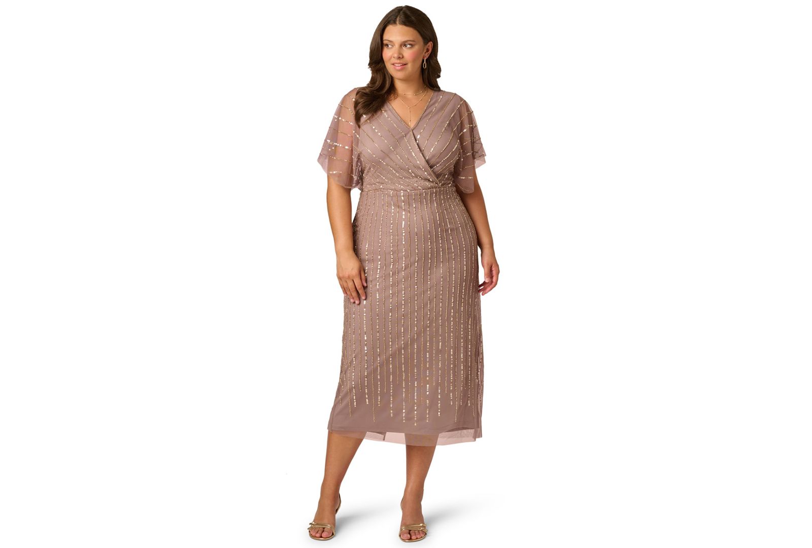 Adrianna Papell Plus Size Surplice Neck Midi Dress