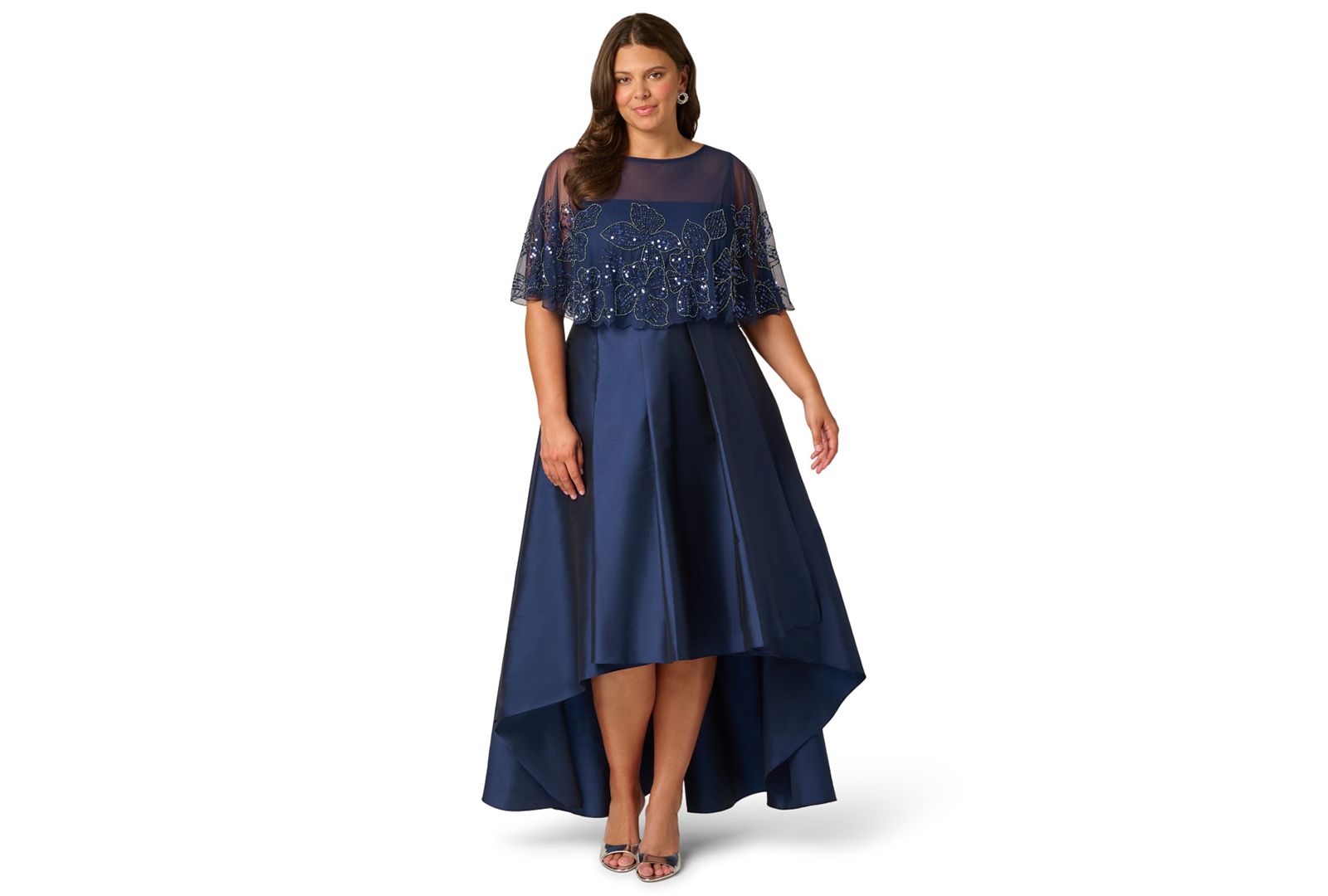 Вечернее платье Adrianna Papell Plus Size Cape Detail Asymmetrical Ball Gown