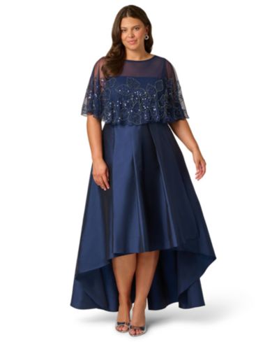 Вечернее платье Adrianna Papell Plus Size Cape Detail Asymmetrical Ball Gown