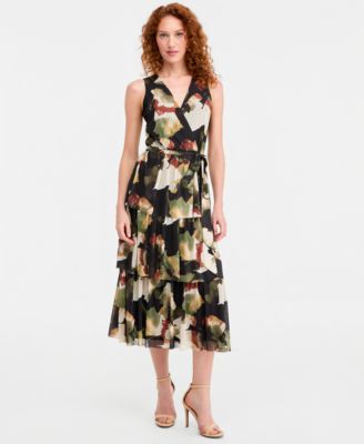 Anne Klein Petite Faux-Wrap Tiered Dress