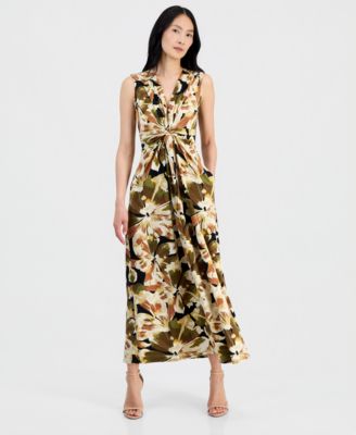 Anne Klein Petite V-Neck Sleeveless Twist-Front Maxi Dress