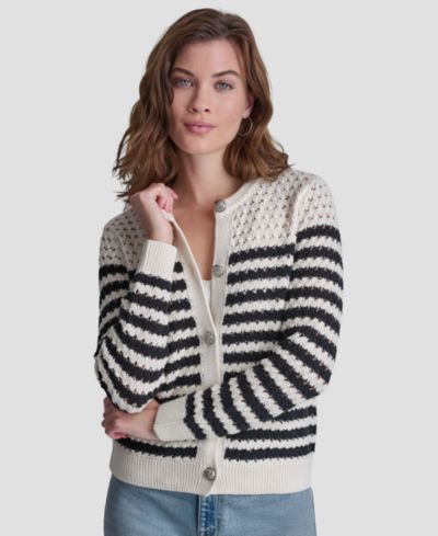 Кардиган DKNY Jeans Petite Long-Sleeve Stripe Pointelle Stitch