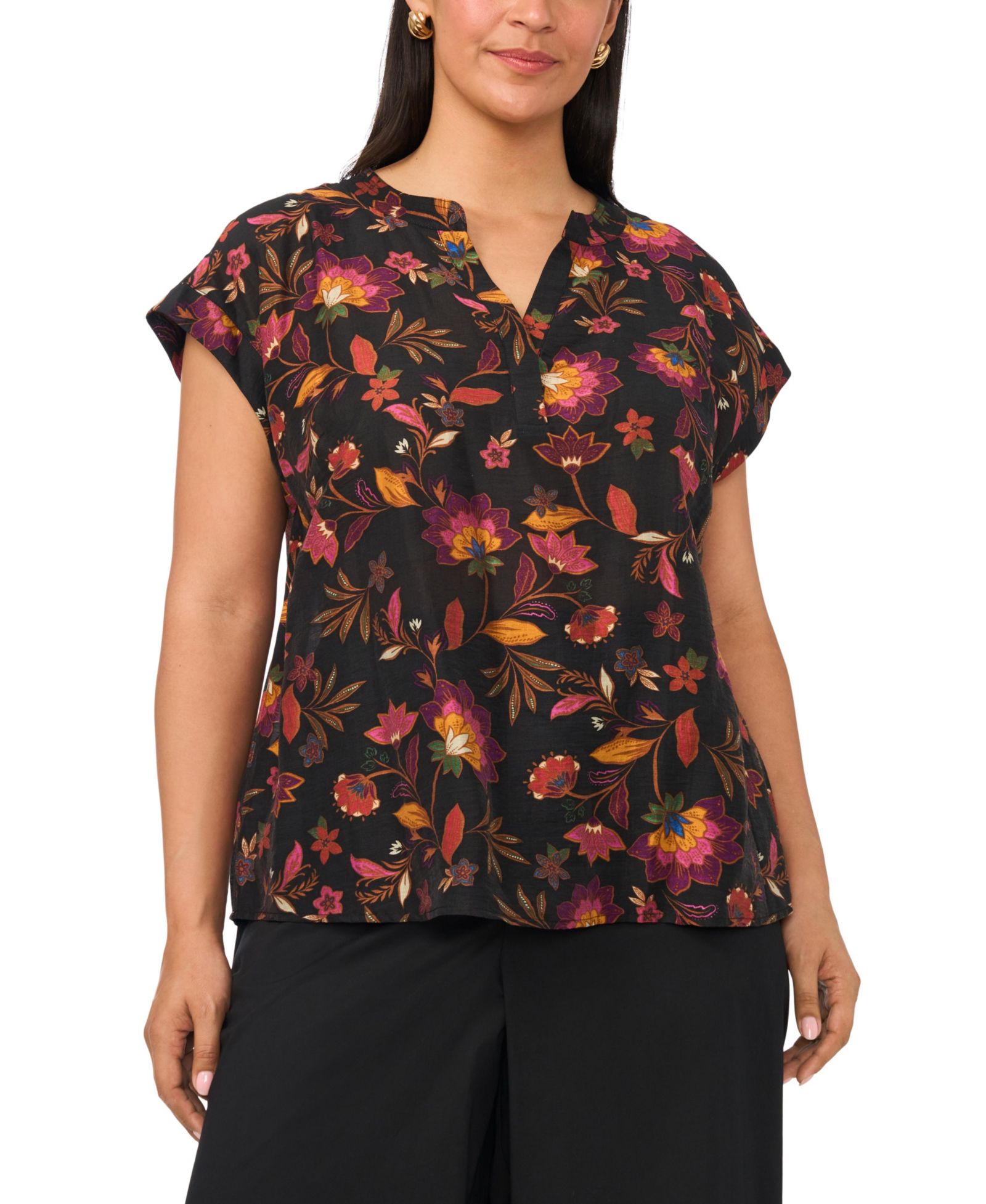 Vince Camuto Plus Size Printed V-Neck Short-Sleeve Blouse