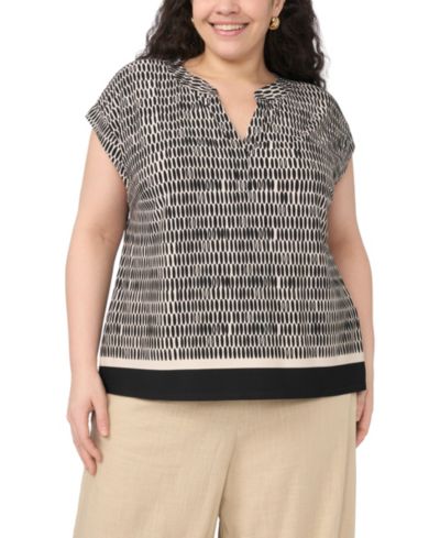 Vince Camuto Plus Size V-Neck Front Placket Short-Sleeve Blouse