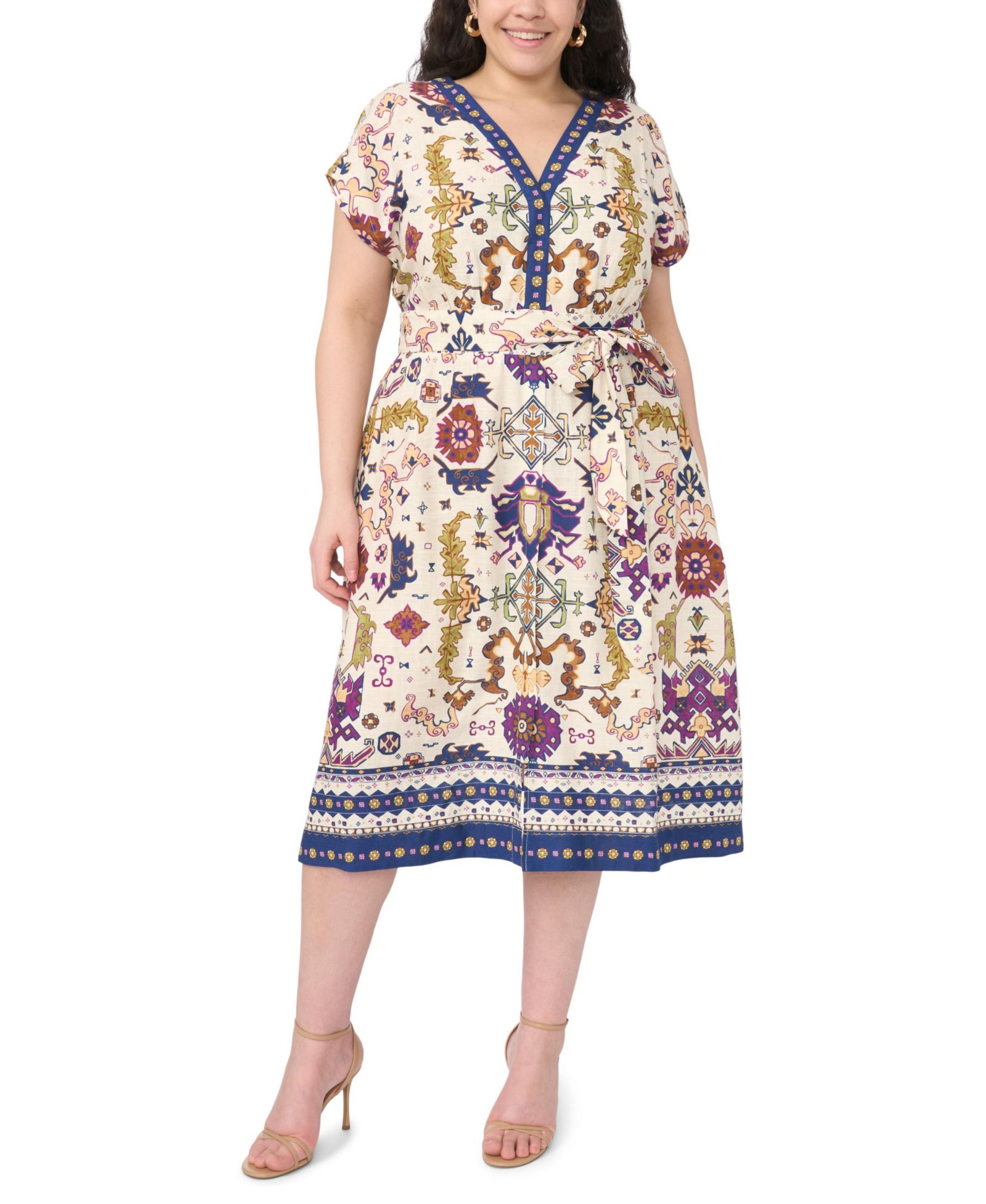 Женское платье миди Vince Camuto Plus Size с V-образным вырезом и коротким рукавом