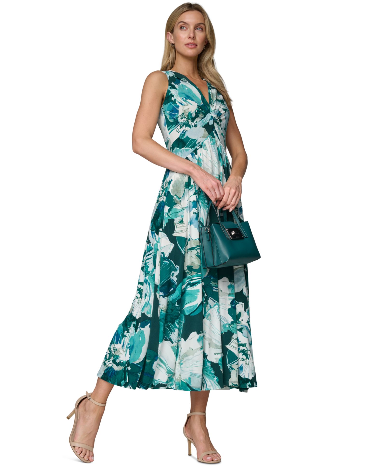 Calvin Klein Petite Twist Front Printed Midi Dress