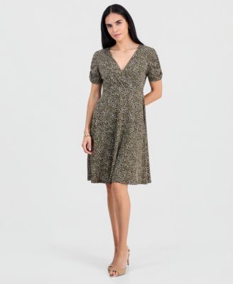 Connected Petite Ruched-Sleeve Crossover-Neck Dress