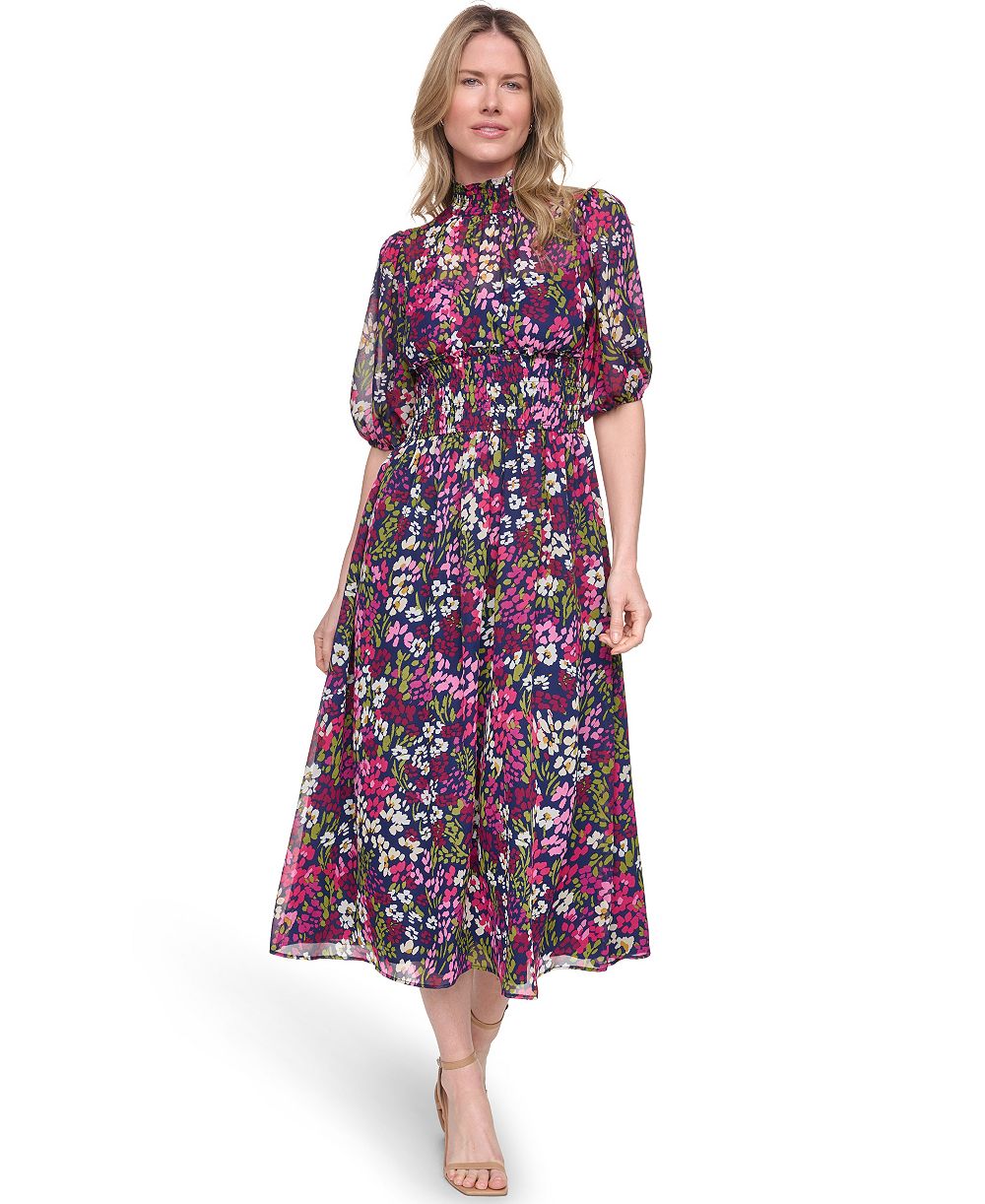 Jessica Howard Petite платье Midi с имитацией воротника-стойки и smocked талией