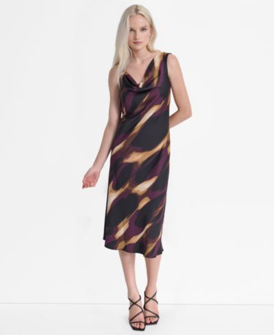 DKNY Petite Sleeveless Cowl Neck Midi Dress